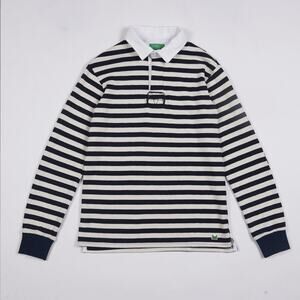 Magill Rugby Polo Shirt White Navy Blue Stripe Collared Women’s Size L Unisex